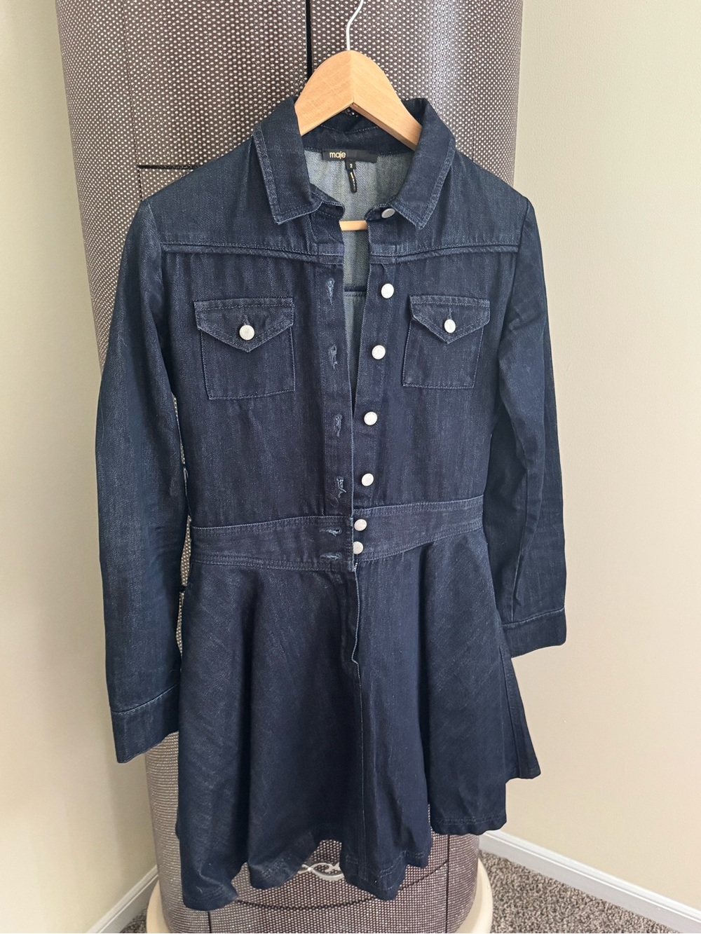 Maje Dark Navy Denim Shirt Jacket Dress